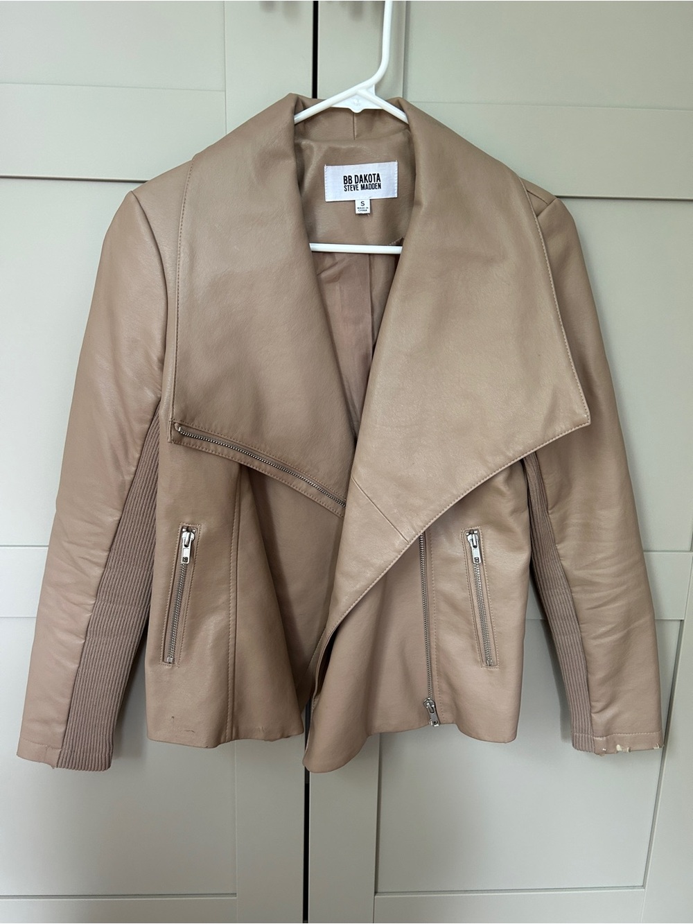 BB Dakota Taupe Leather Asymmetrical Zip Jacket